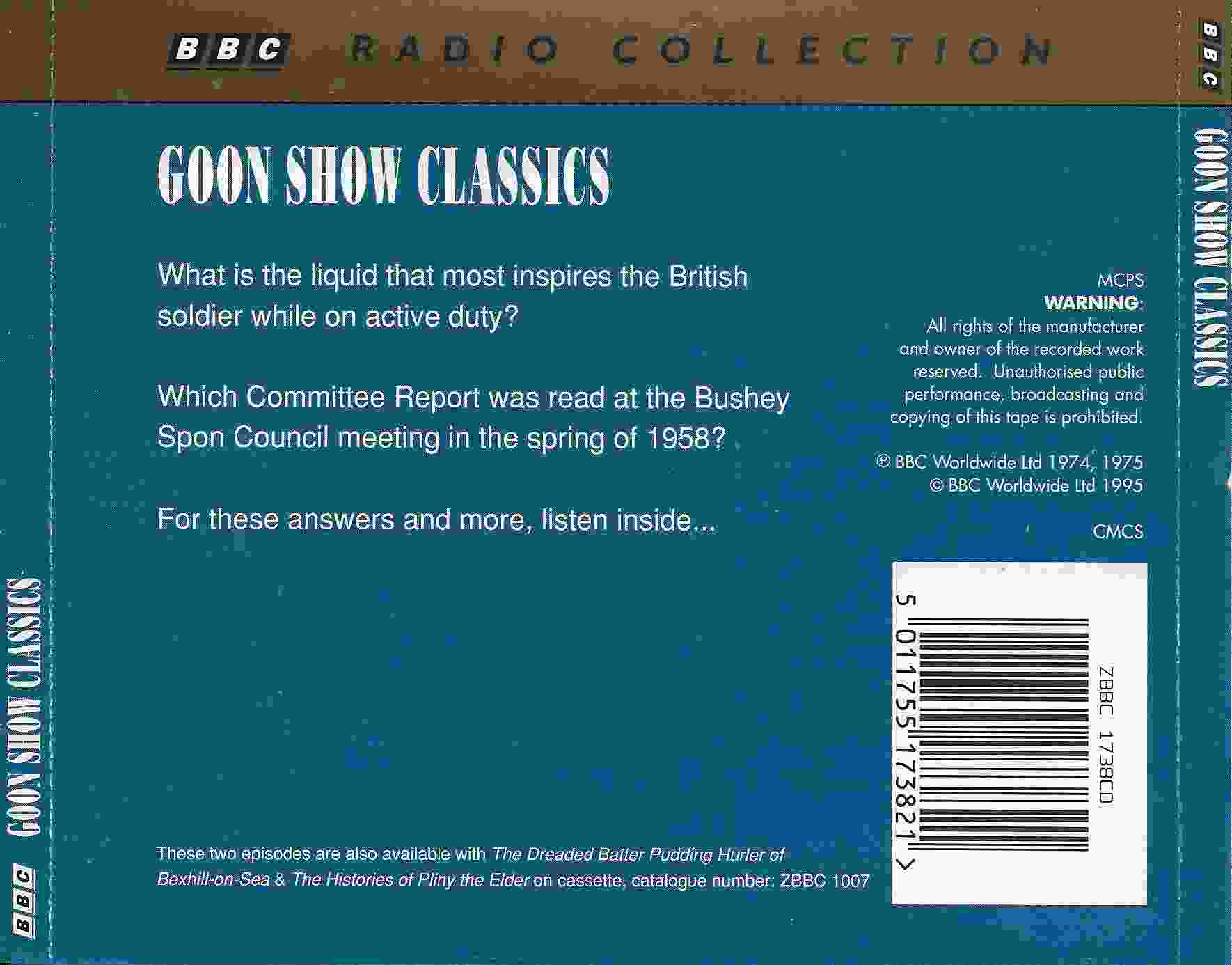 Picture of ZBBC 1738 CD Goon show classics by artist Spike Milligan from the BBC records and Tapes library